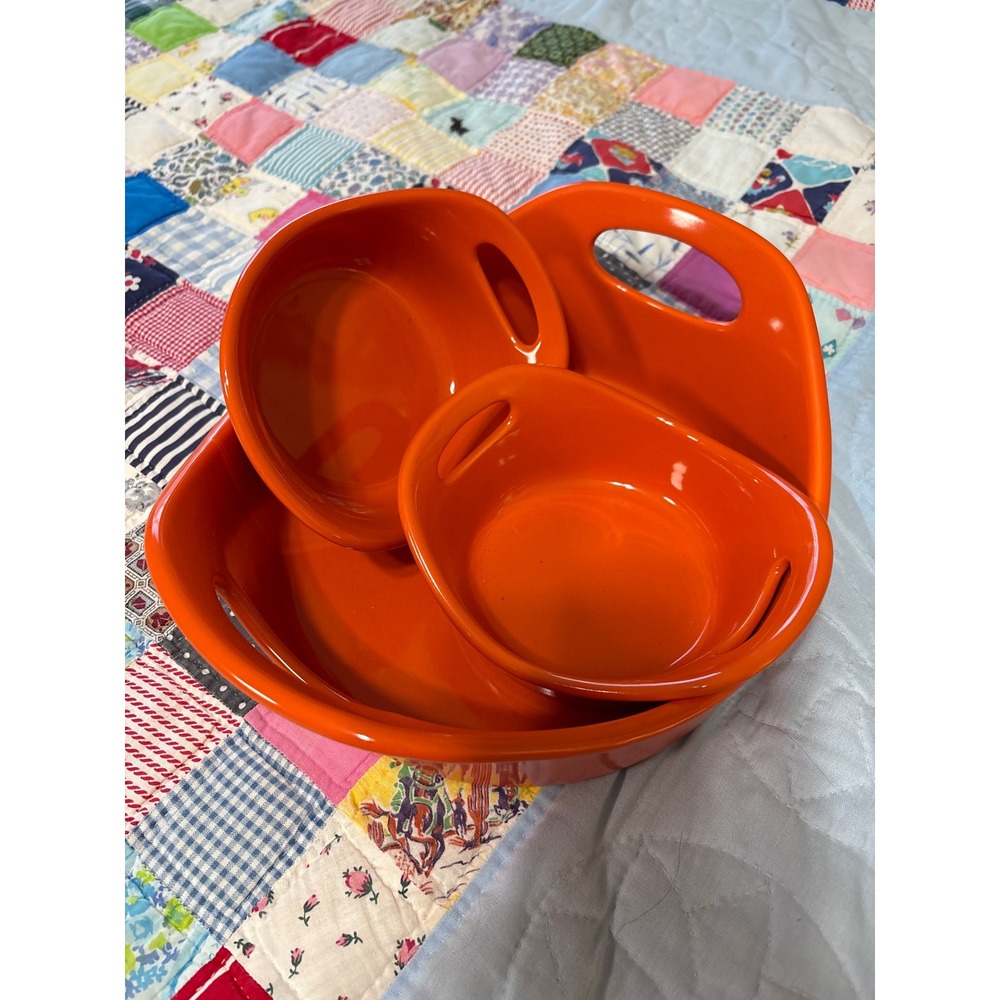 Rachael Ray Orange Stoneware Bubble Baker Set 2qt Casserole 12oz Ramekins 3pc